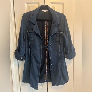 CAbi tunic Jacket women’s M, Indigo denim, 100% cotton chambray button front.